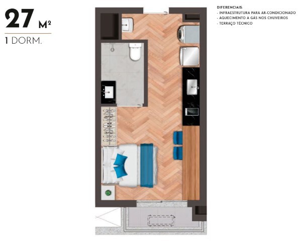 Planta 02 - 1 dorm 27m²