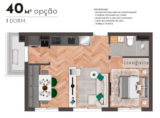 Planta 04 - 1 dorm 40m² - opção