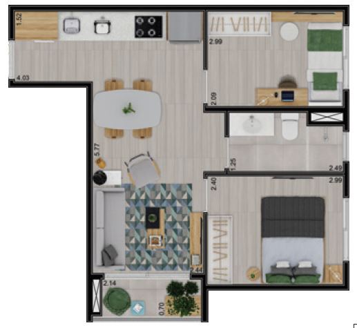 Planta 02 - 2 dorm 40m²