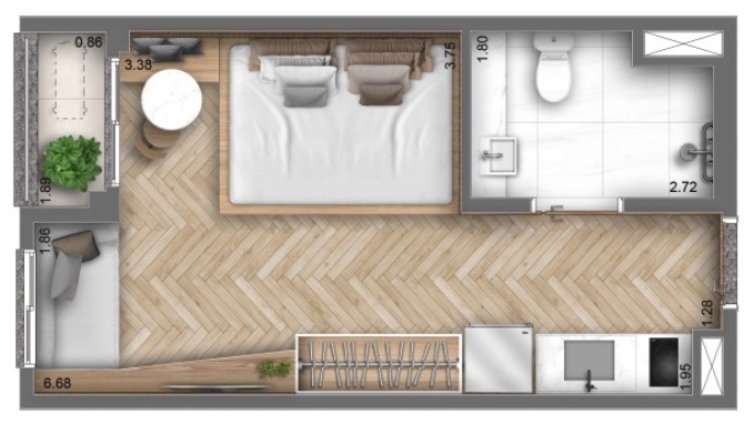 Planta 01 - 1 dorm 26 60m² - studio