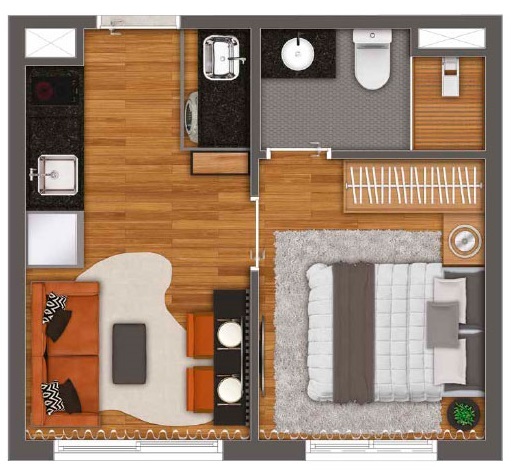 Planta 02 - 1 dorm 24m² - studio - opção