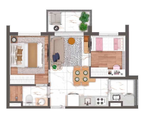 Planta 03 - 2 dorm 40m²