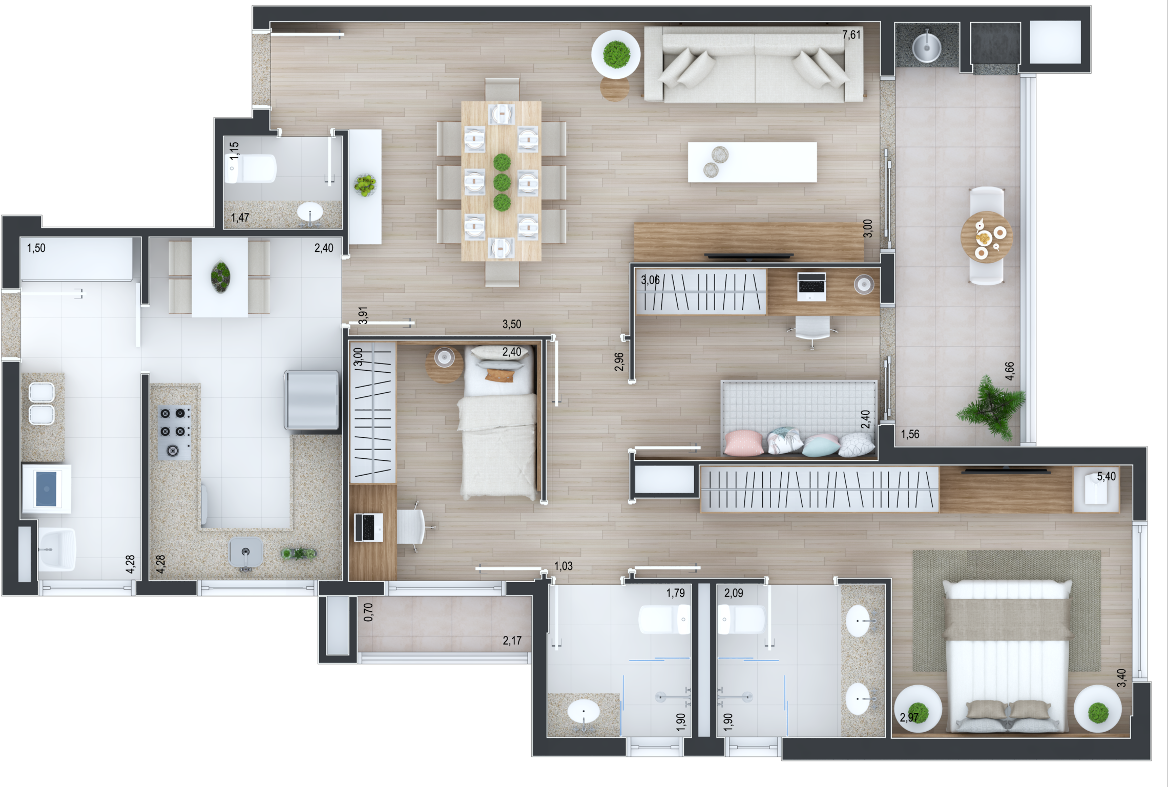 Planta 02 - 3 dorm 105m²
