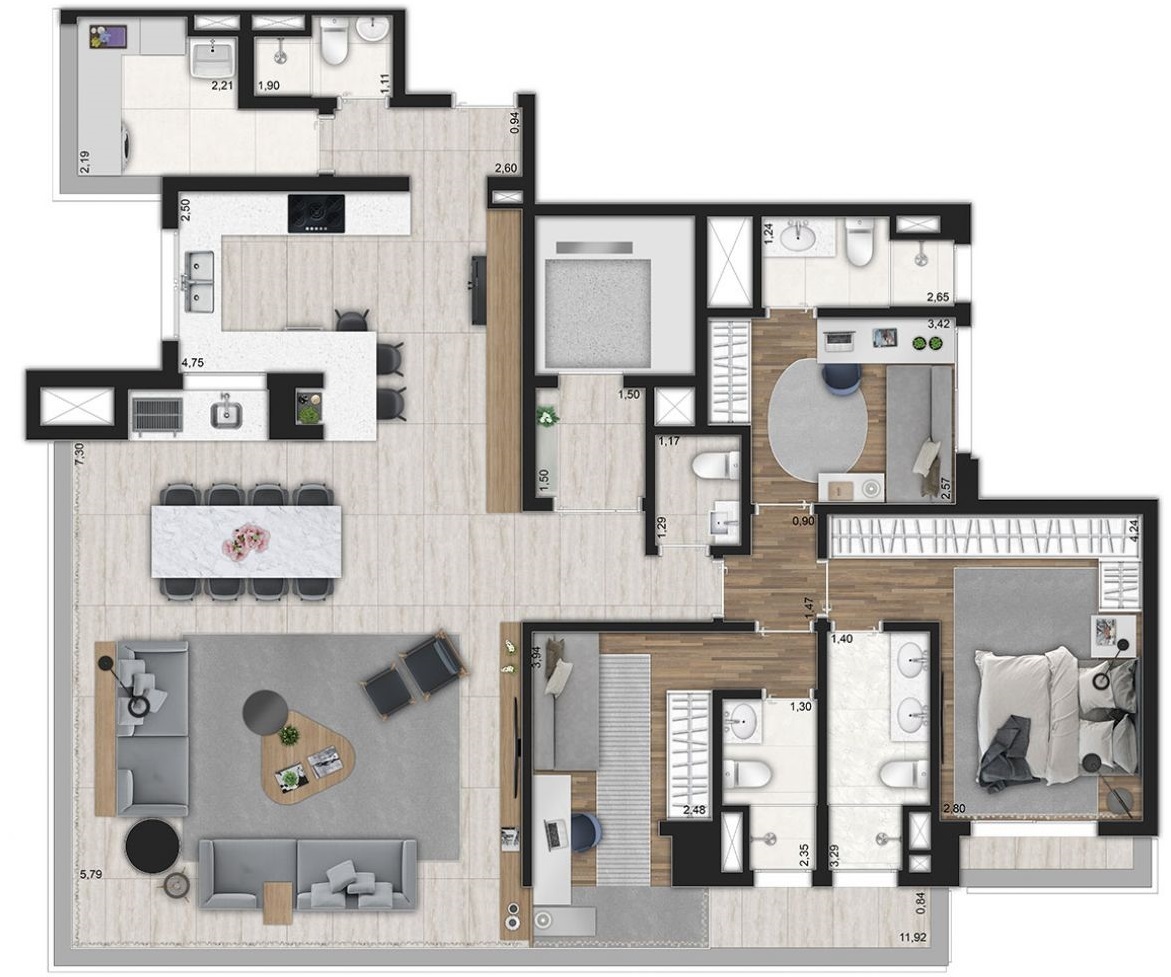 Planta 02 - 3 dorm 153m² - opção