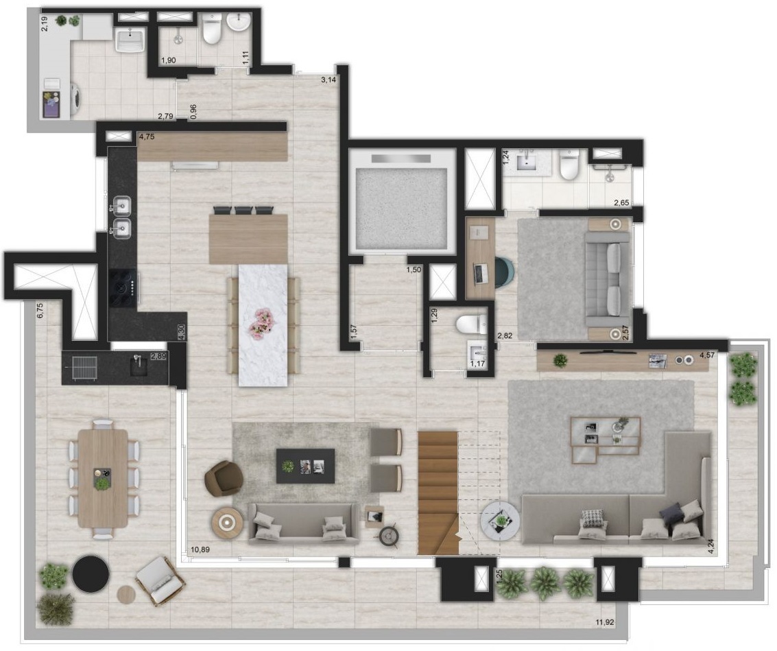 Planta 03 - 3 dorm 281m² - duplex inferior