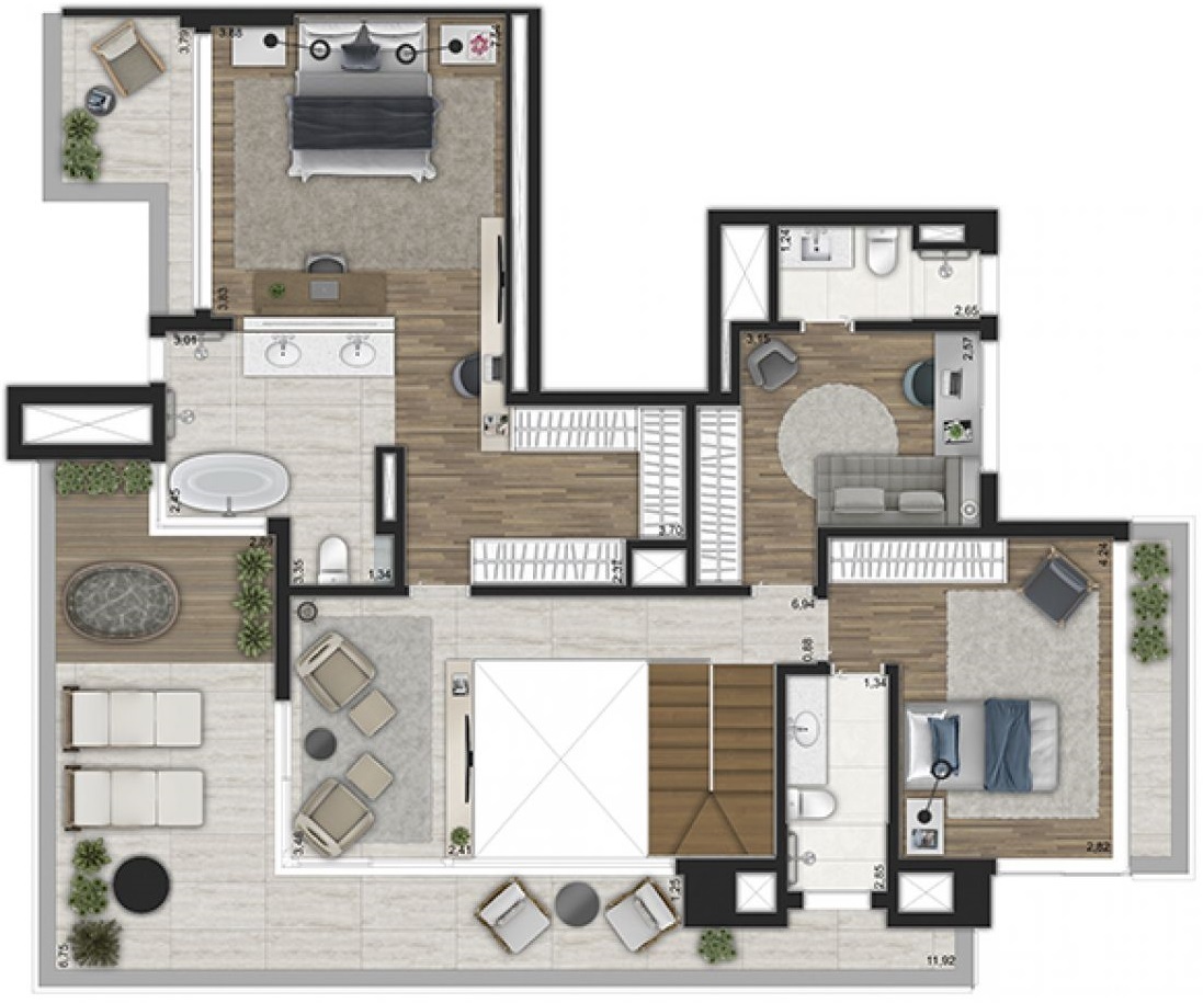 Planta 04 - 3 dorm 281m² - duplex superior
