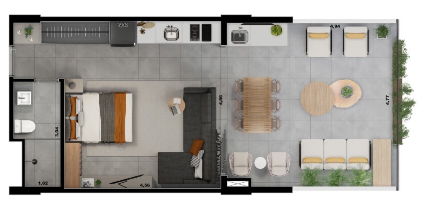 Planta 02 - 1 dorm 59m² - garden
