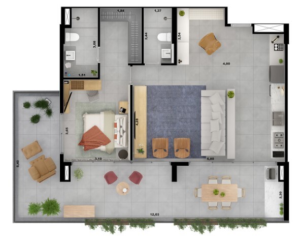 Planta 04 - 1 dorm 109m²