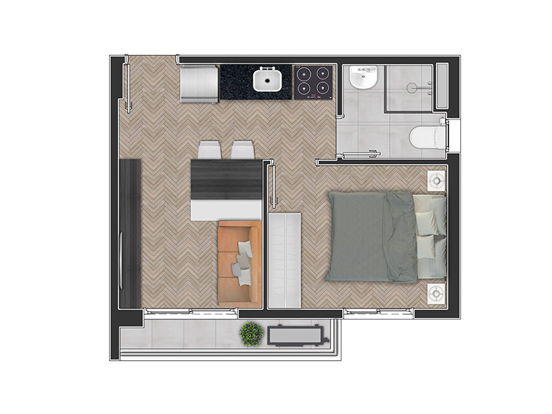 Planta 02 - 1 dorm 27 5m²