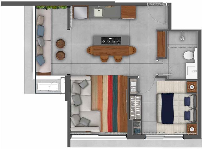 Planta 01 - 1 dorm 43 79m²