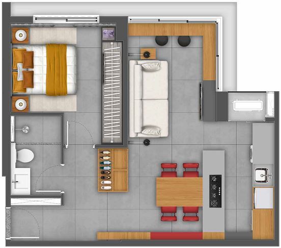 Planta 02 - 1 dorm 46m²