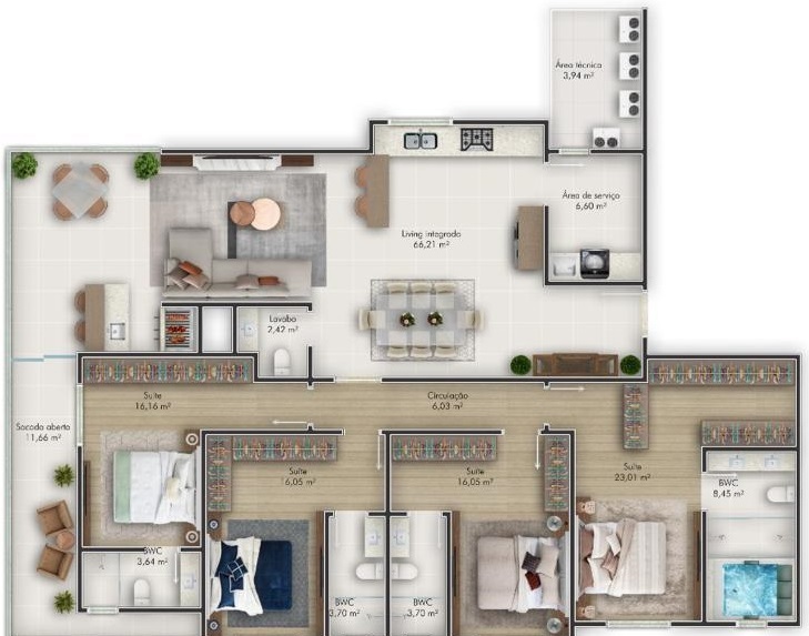 Planta 01 - 4 dorm 206 18m²