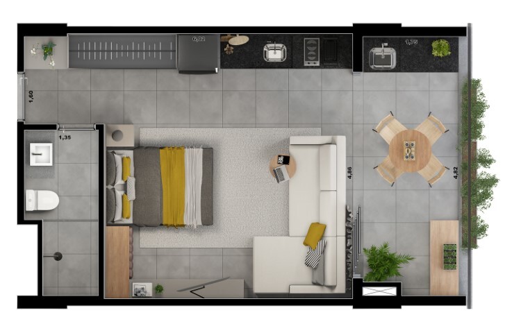 Planta 01 - 1 dorm 42m² - studio