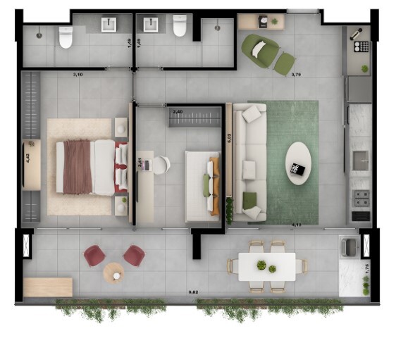 Planta 03 - 2 dorm 83m²