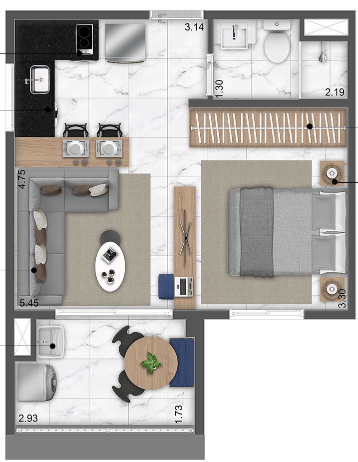 Planta 04 - 1 dorm 40m²