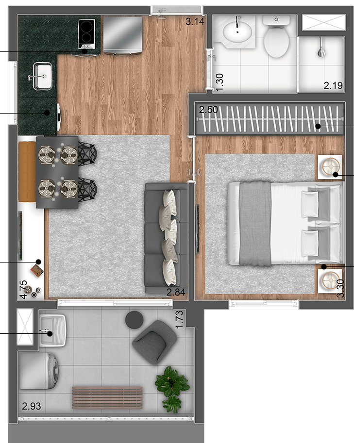 Planta 05 - 2 dorm 40m²