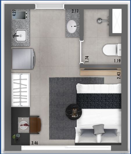 Planta 01 - 1 dorm 16 39m² - studio