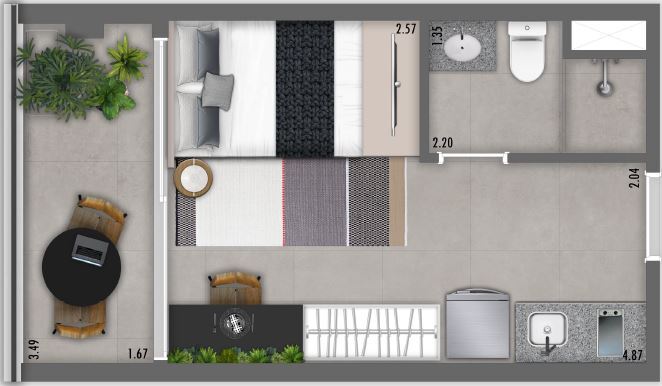 Planta 02 - 1 dorm 24 05m² - studio