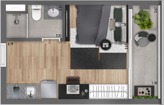 Planta 03 - 1 dorm 24 05m²