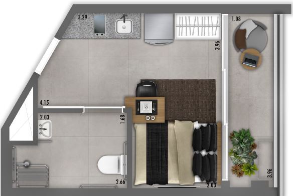 Planta 04 - 1 dorm 24 45m² - studio