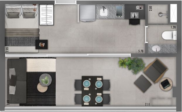 Planta 05 - 1 dorm 33 37m² - studio