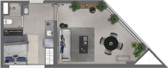Planta 06 - 1 dorm 40 51m² - studio