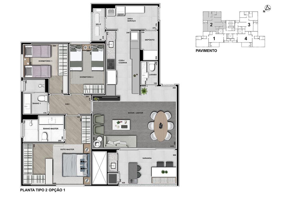 Planta 01 - 3 dorm 131m² - opção 1