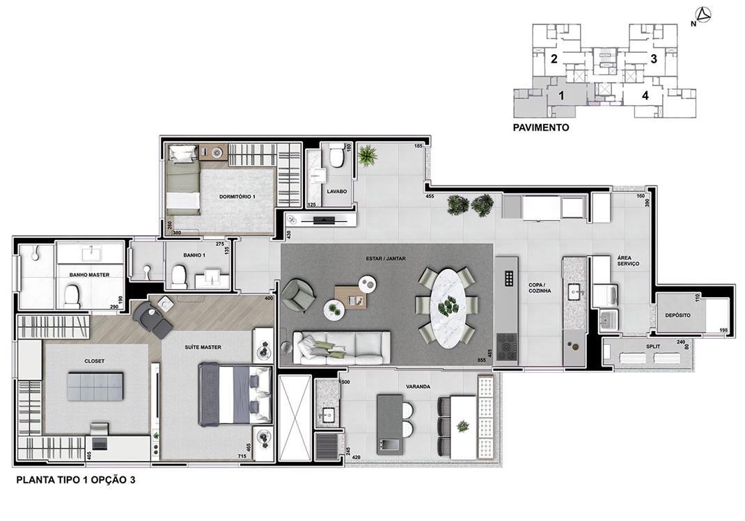 Planta 06 - 2 dorm 135m² - opção 3