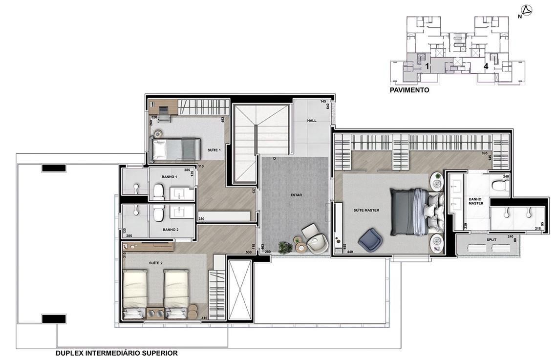 Planta 08 - 3 dorm 252m² - duplex superior