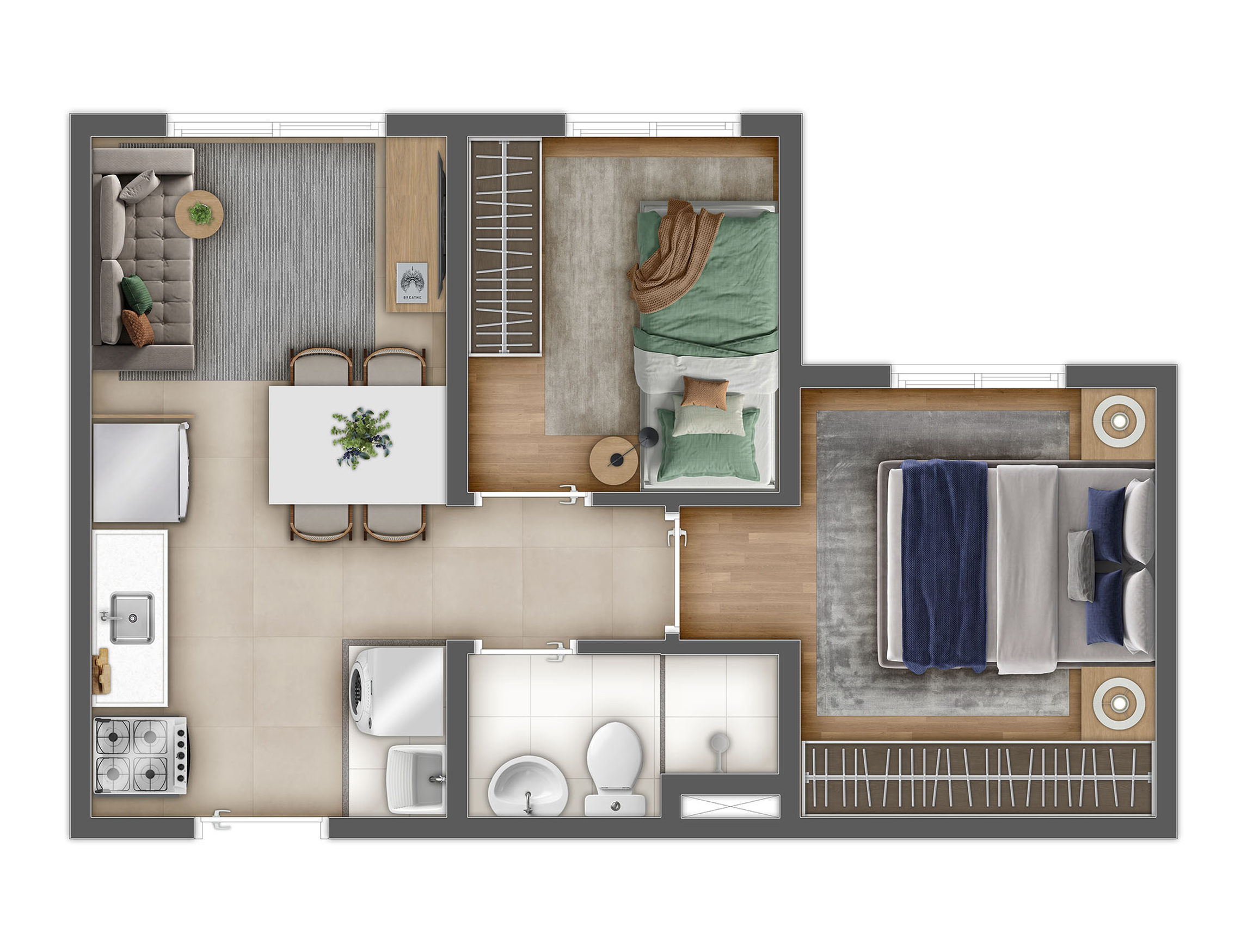Planta 02 - 2 dorm 31,81m² de Ares do Horto