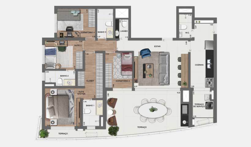 Planta 02 - 3 dorm 142m²