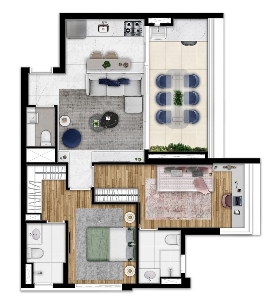 Planta 01 - 2 dorm 75m²