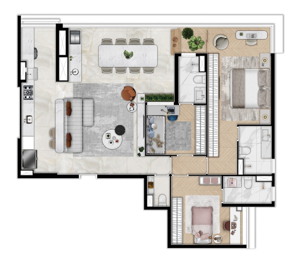Planta 03 - 3 dorm 118m²