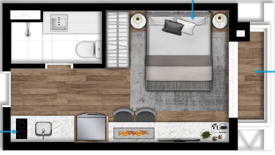 Planta 01 - 1 dorm 23m² - studio