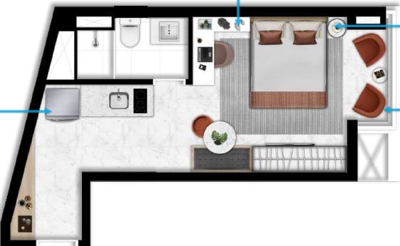 Planta 02 - 1 dorm 29m² - studio