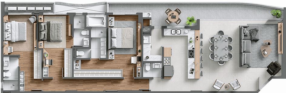Planta 01 - 3 dorm 175m²