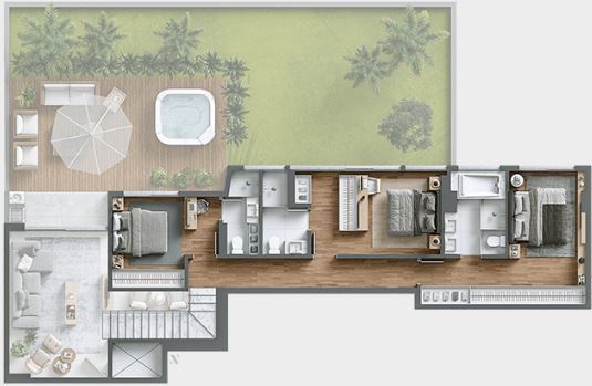 Planta 04 - 3 dorm 283 93m² - garden superior