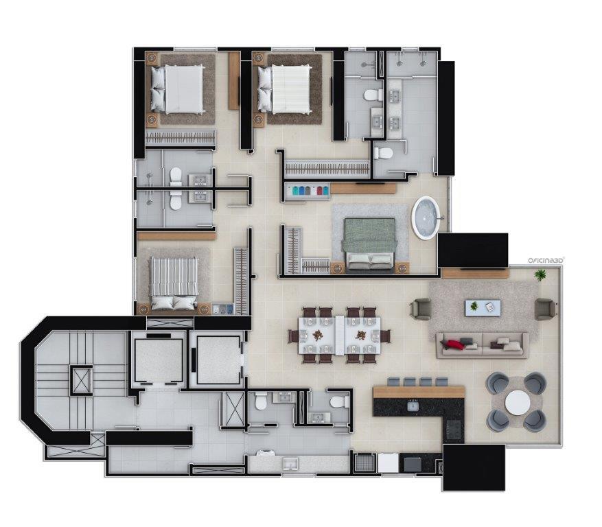 Planta 01 - 3 dorm 167m²
