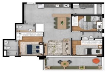 Planta 02 - 3 dorm 107m²