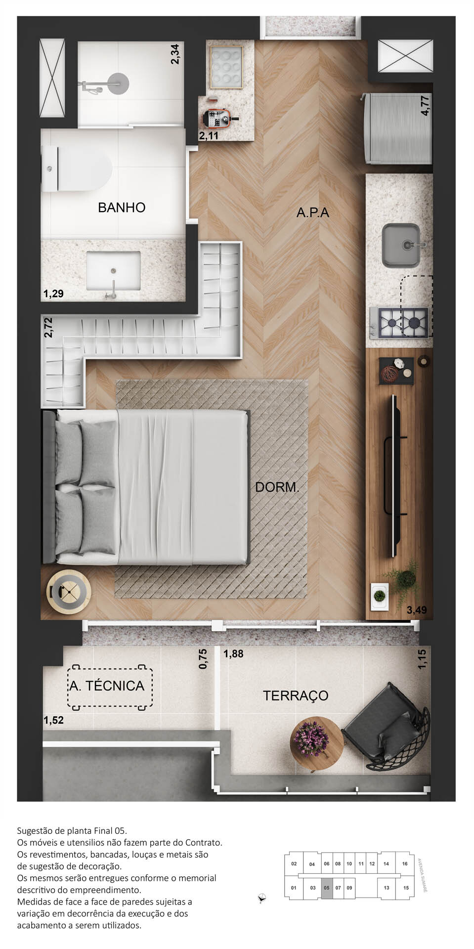Planta 01 - 1 dorm 25m² - studio