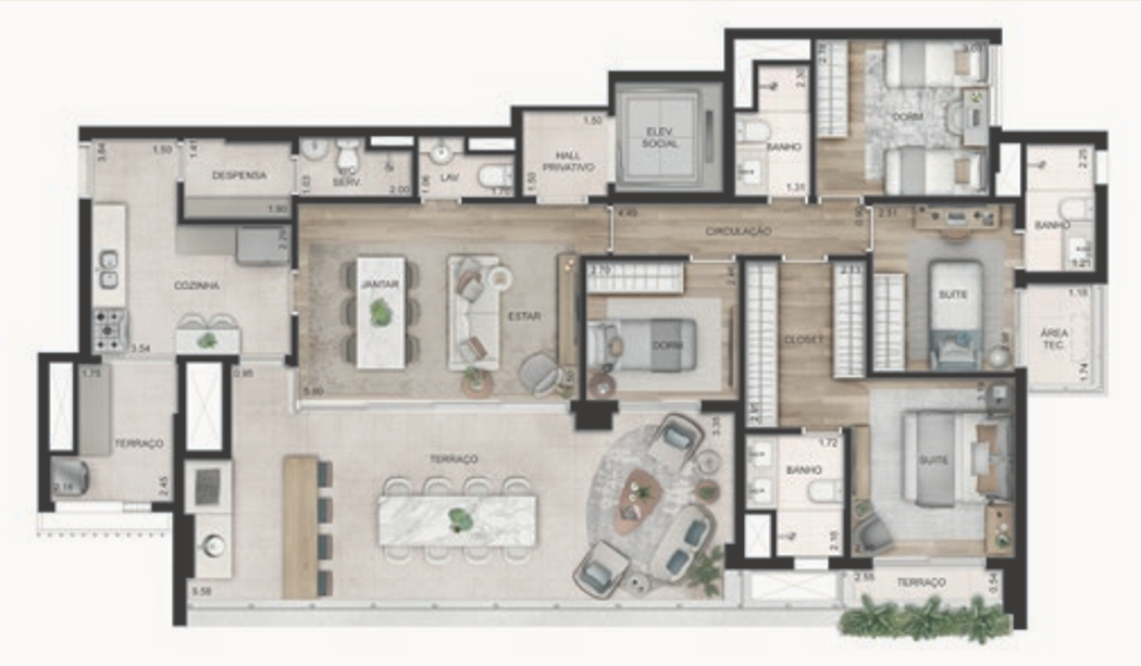 Planta 01 - 4 dorm 156m²