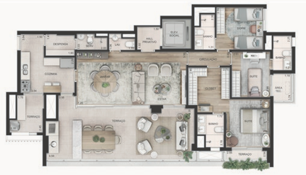 Planta 02 - 3 dorm 156m² - opção