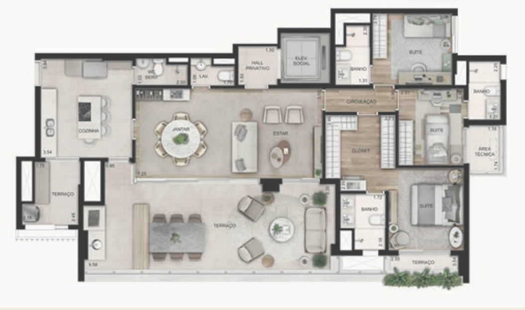Planta 03 - 3 dorm 156m² - opção