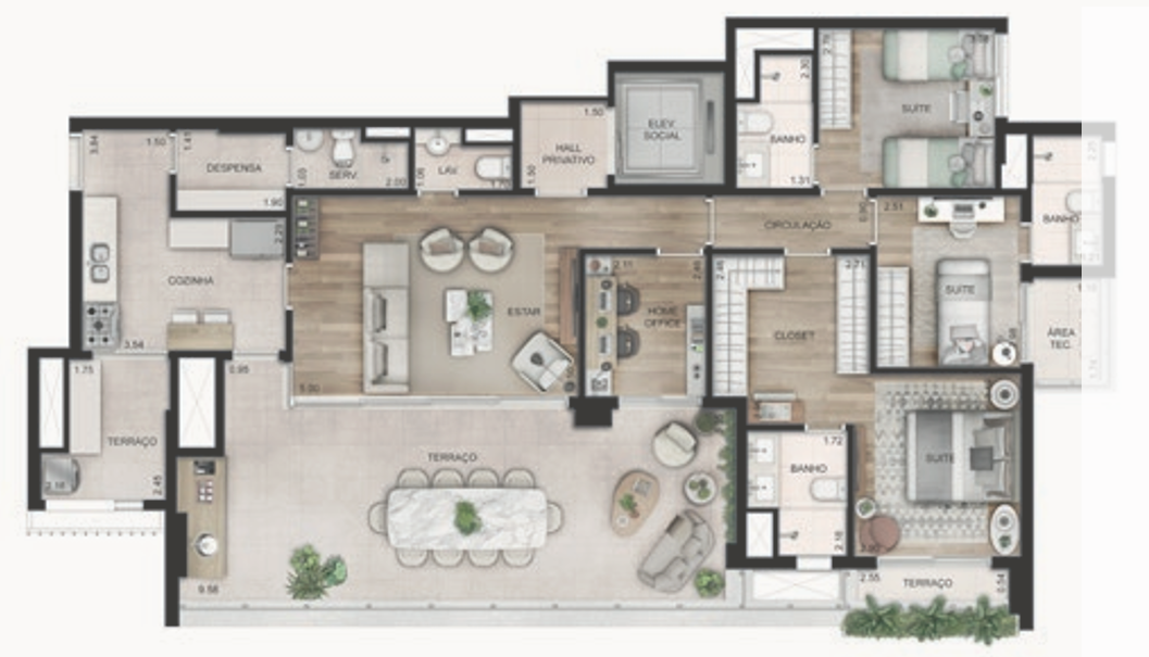 Planta 04 - 3 dorm 156m² - opção