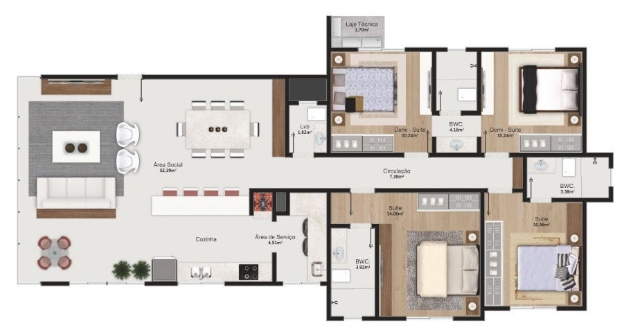 Planta 02 - 4 dorm 136 69m²