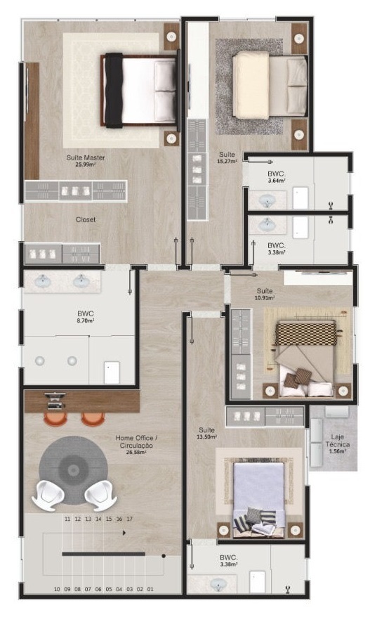 Planta 03 - 4 dorm 250 51m² - cobertura duplex - inferior