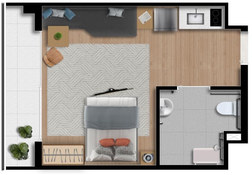 Planta 01 - 1 dorm 28m² - loft