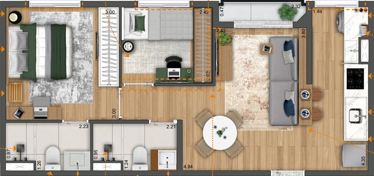 Planta 02 - 2 dorm 45 25m²