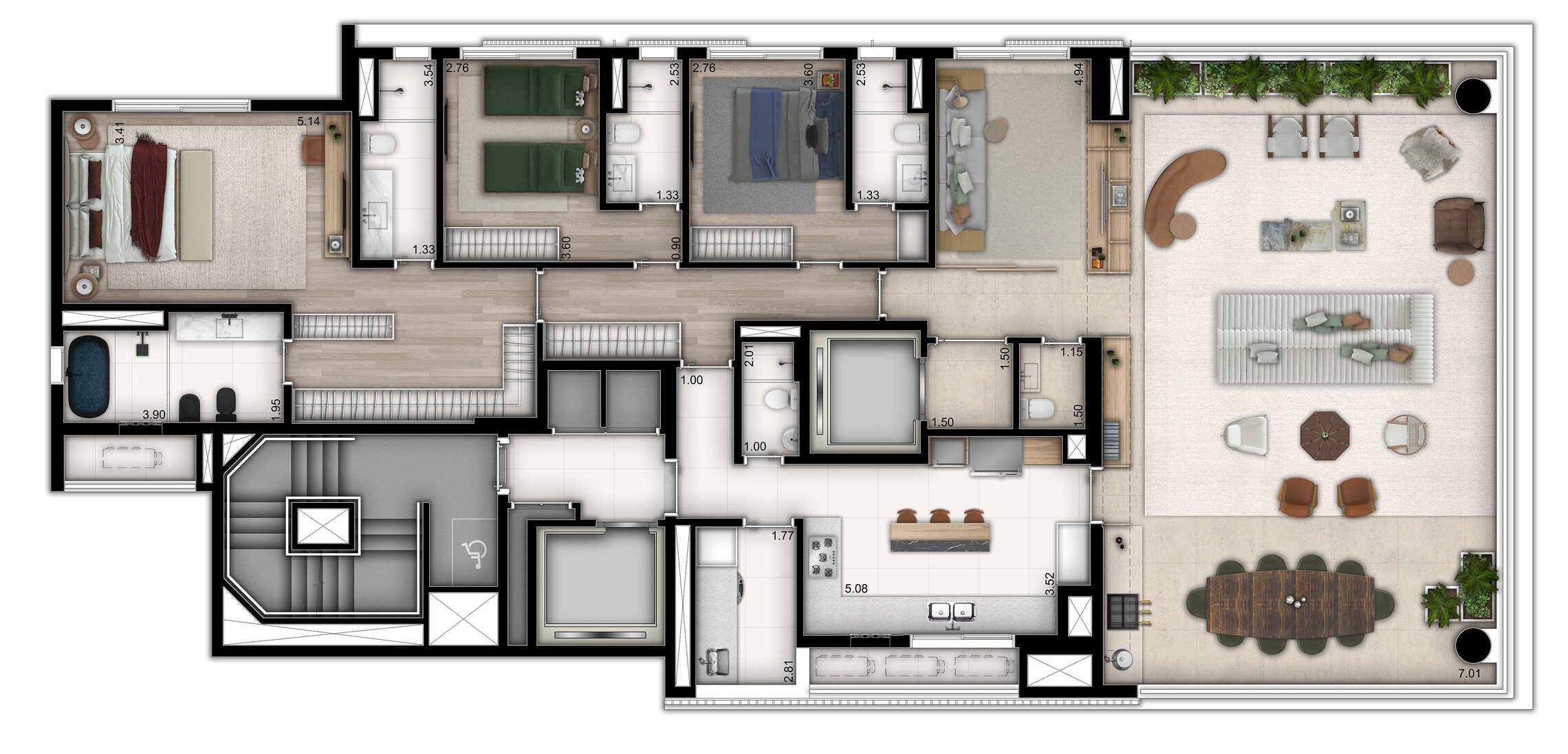 Planta 02 - 3 dorm 238 7m² - opção