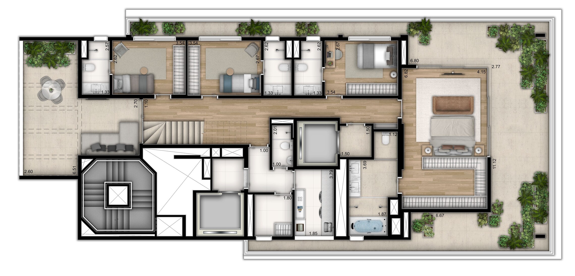 Planta 03 - 4 dorm 427 10m² - cobertura duplex inferior